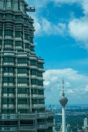 View of Petronas Tower 1 and KL Tower in Kuala Lumpur