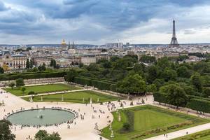 View over Tuileries Garden in Paris with the Eiffel tower in the background
