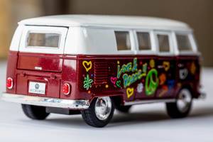 Volkswagen Classic Retro Bus in red and white from the year 1962 as a toy