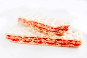 Waffles with turkish delight on white background. Dessert.