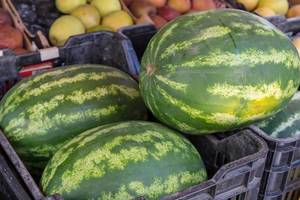 Wassermelonen in einem Supermarkt in der Agias Sofias Straße in Thessaloniki