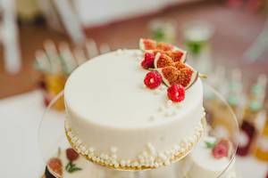 White Delicious Cake With Berries And Fruits On The Top