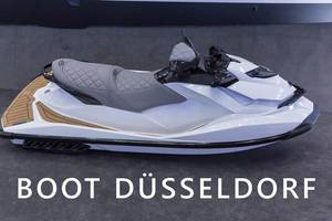 White jet ski with grey seat presented at the german boat exhibition "Boot Düsseldorf"