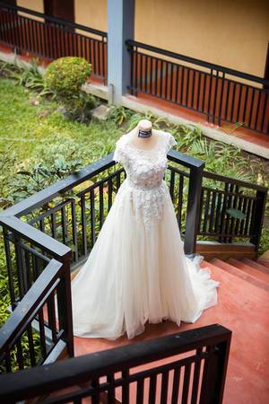 Wide shot of bridal gown
