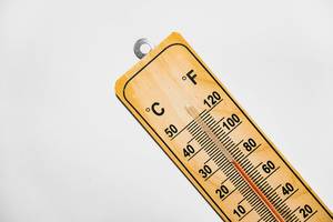 Wood thermometer on white background