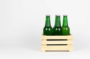 Wooden box with beer bottles