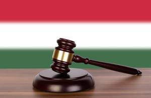 Wooden gavel and flag of Hungary