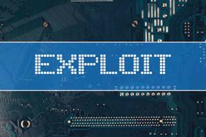 Wort Exploit vor einer elektronischen Leiterplatte als Hintergrund
