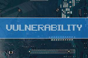 Wort Vulnerability Verwundbarkeit vor einer elektronischen Leiterplatte als Hintergrund