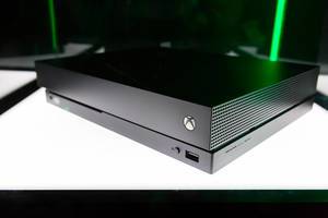 Xbox One X Project Scorpio Gaming console with green light