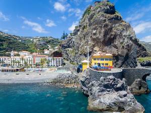 Yellow House and Rock in Ponta do Sol in Madeira