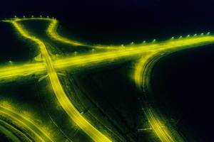 Yellow road ights seen from drone