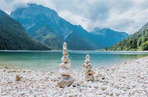 Zen stone tower at Predil lake
